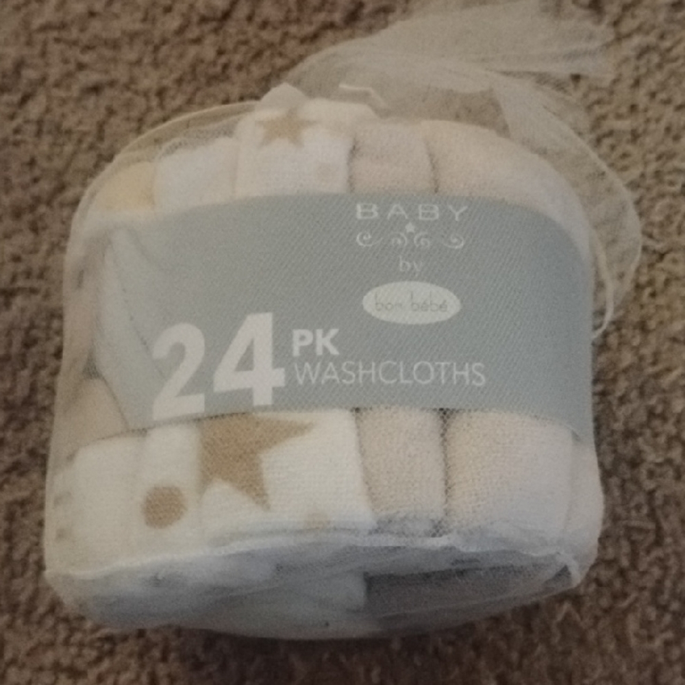 Bon Bebe Baby Washcloths 24 Pack - White and Tan